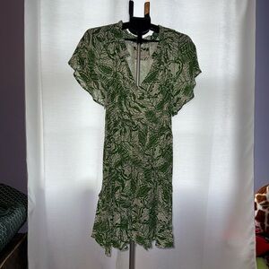 Anthropologie Green Leaf-Print Mini Dress
